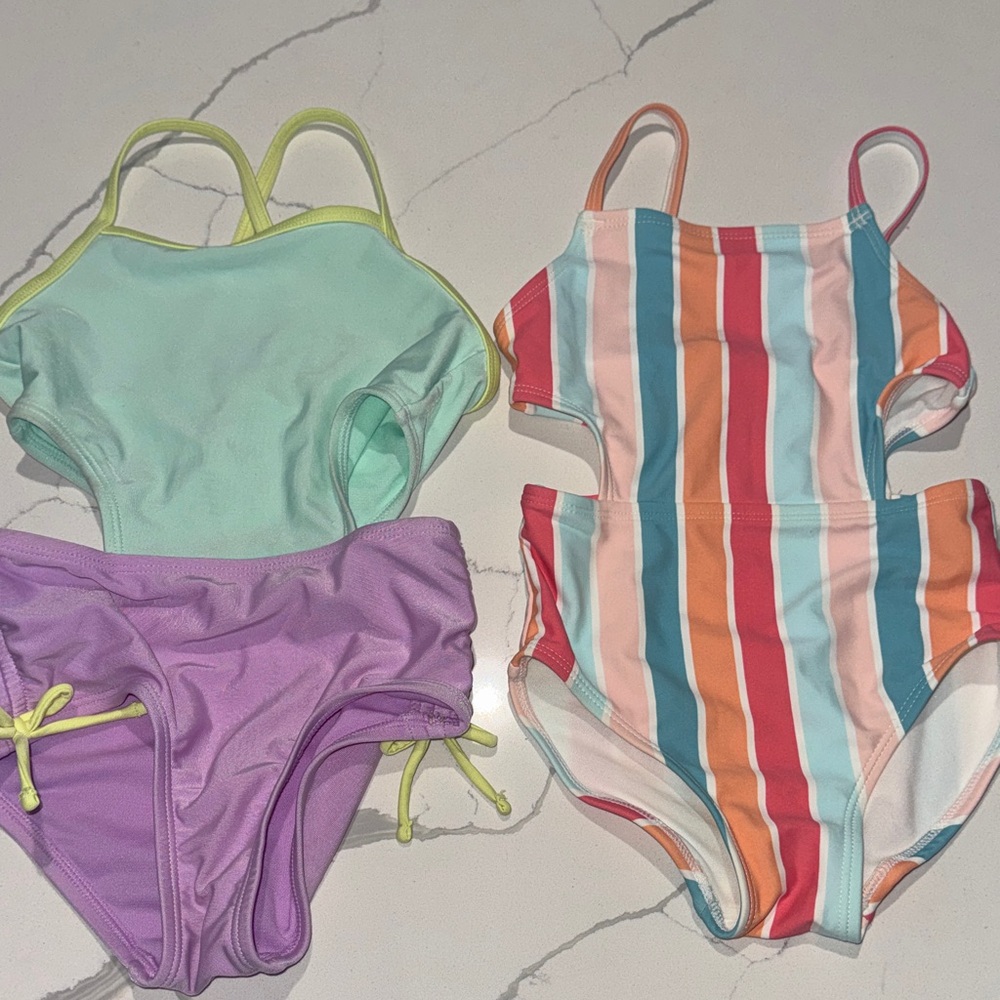 Two Toddler Girls Bathing Swim Suits Cutout One Piece 4T